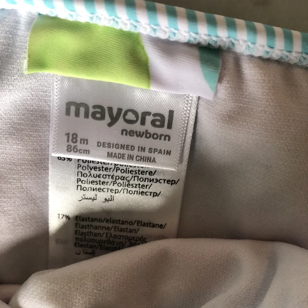 Mayoral baby swimsuit and matching hat sz 18 months
